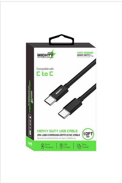 Mighty Fast Charging 10FT Type-C to Type-C Cable Black MK24